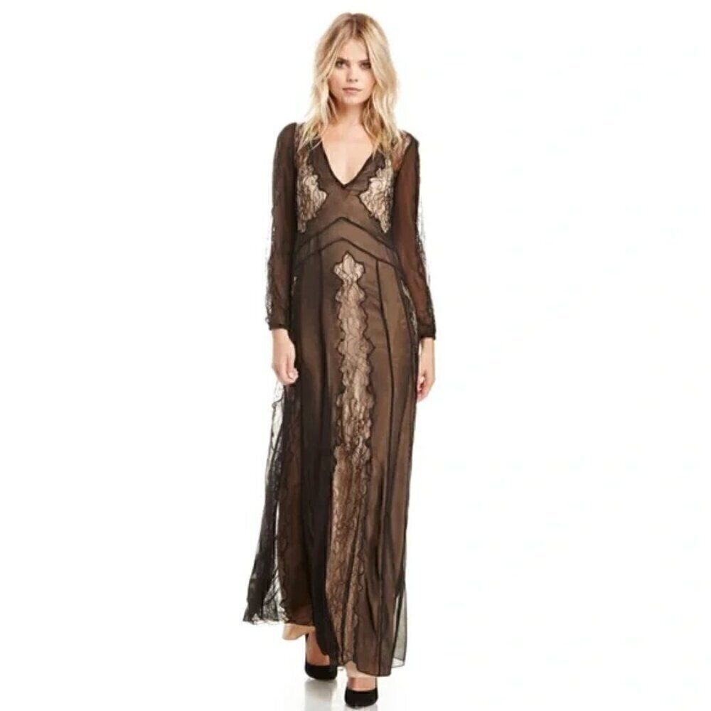 NWT Stone Cold Fox XS/S Black Vermont Lace WhimsiGoth Witch Boho Long Dress Gown - Picture 5 of 9